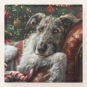 Wolf Hound Hond Kerst Feestelijk Glazen Onderzetter