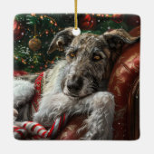 Wolf Hound Hond Kerst Feestelijk Keramisch Ornament (Achterkant)