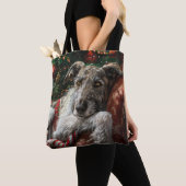 Wolf Hound Hond Kerst Feestelijk Tote Bag (Dichtbij)