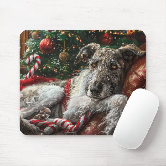 Wolf Hound Hond Kerst Festief Muismat (Met muis)