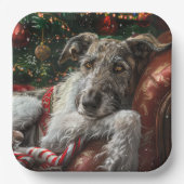 Wolf Hound Hond Kerst Festief Papieren Bordje (Voorkant)