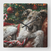 Wolf Hound Hond Kerst Festief Vierkante Klok (Voorkant)