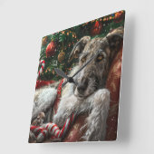 Wolf Hound Hond Kerst Festief Vierkante Klok (Hoek)