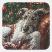 Wolf Hound Hond Kerst Festief Vierkante Sticker (Voorkant)