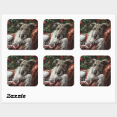 Wolf Hound Hond Kerst Festief Vierkante Sticker (Vel)