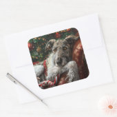 Wolf Hound Hond Kerst Festief Vierkante Sticker (Envelop)