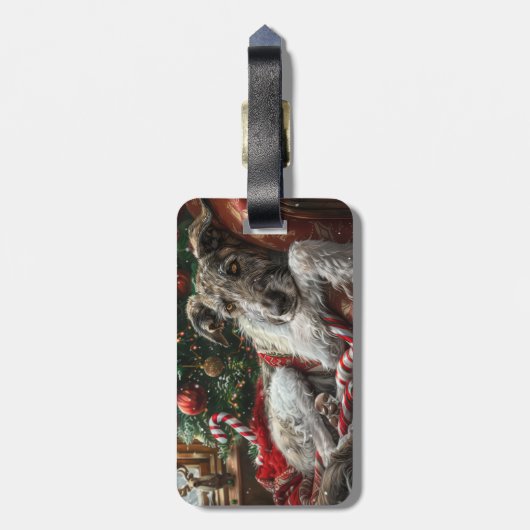 Wolf Hound Hond Kerstfeest Bagagelabel (Achterkant verticaal)