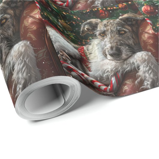 Wolf Hound Hond Kerstfeest Cadeaupapier (Rol Hoek)