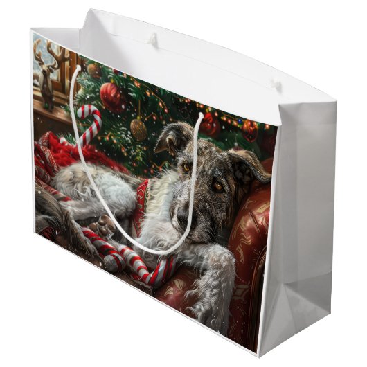 Wolf Hound Hond Kerstfeest Groot Cadeauzakje (Achterkant Gekanteld)