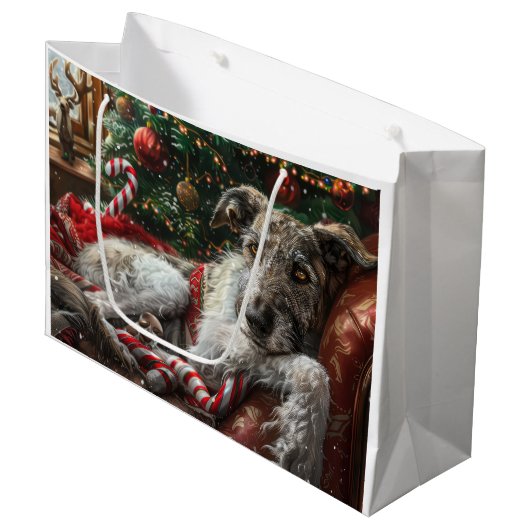 Wolf Hound Hond Kerstfeest Groot Cadeauzakje (Voorkant Gekanteld)