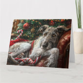 Wolf Hound Hond Kerstfeest Kaart (Voorkant)