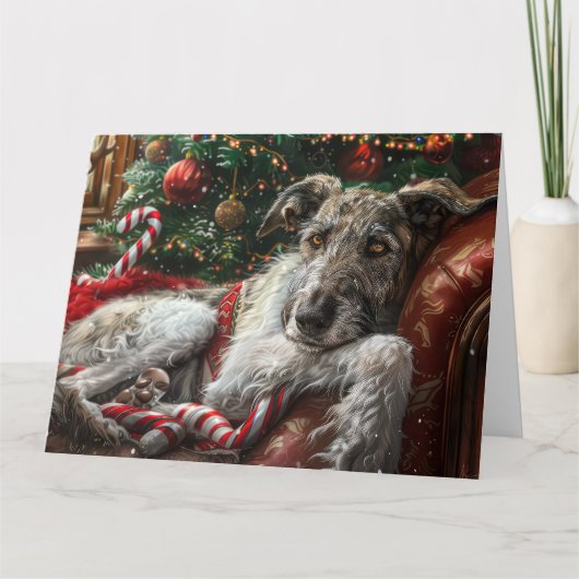 Wolf Hound Hond Kerstfeest Kaart (Voorkant)