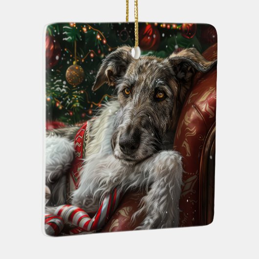 Wolf Hound Hond Kerstfeest Keramisch Ornament (Rechts)