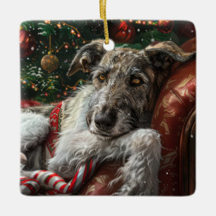 Wolf Hound Hond Kerstfeest Keramisch Ornament