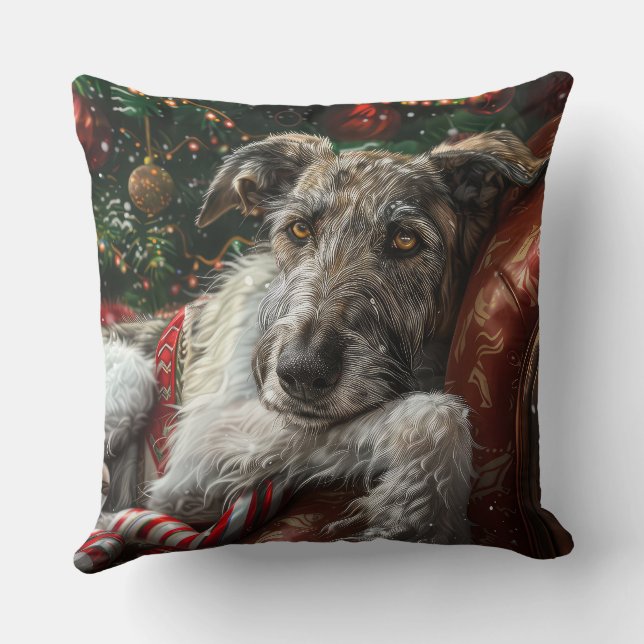 Wolf Hound Hond Kerstfeest Kussen (Achterkant)