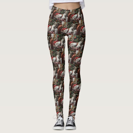 Wolf Hound Hond Kerstfeest Leggings (Voorkant)