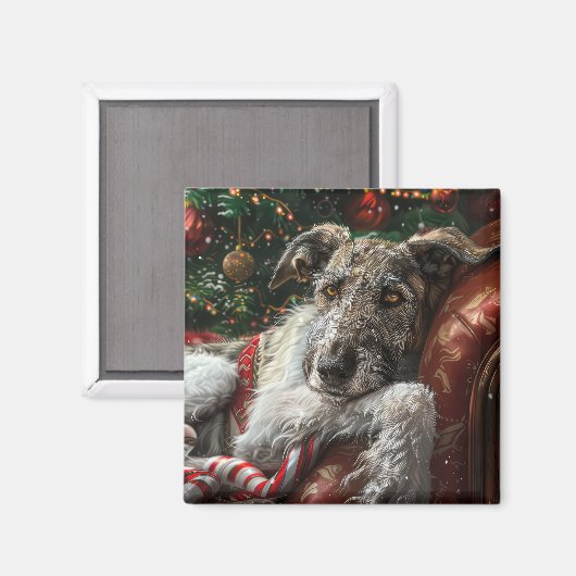 Wolf Hound Hond Kerstfeest Magneet (Voorkant / Achterkant)