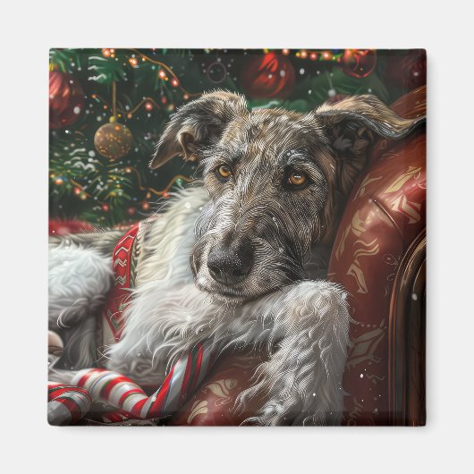 Wolf Hound Hond Kerstfeest Magneet (Voorkant)