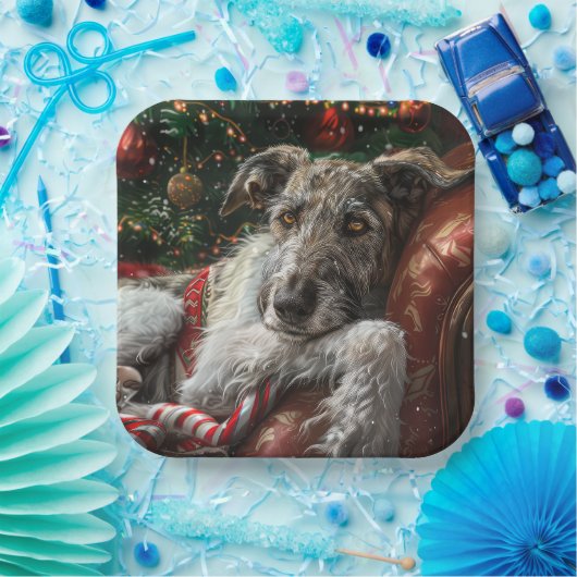 Wolf Hound Hond Kerstfeest Papieren Bordje (Feest)