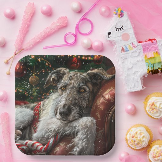 Wolf Hound Hond Kerstfeest Papieren Bordje (Feest)