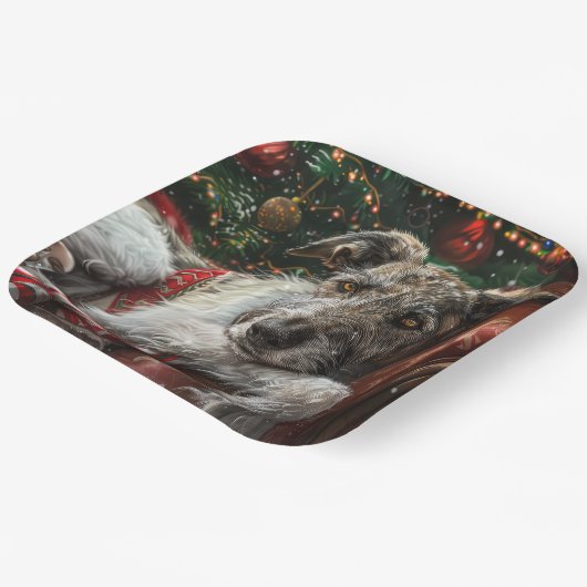 Wolf Hound Hond Kerstfeest Papieren Bordje (Gebogen)