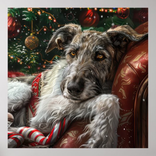 Wolf Hound Hond Kerstfeest Poster (Voorkant)