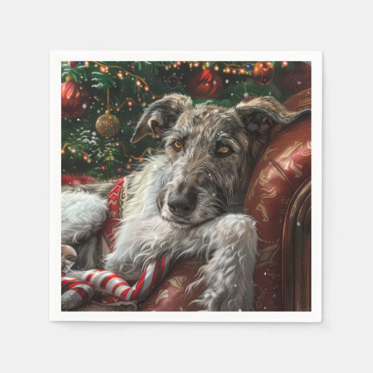 Wolf Hound Hond Kerstfeest Servet (Voorkant)