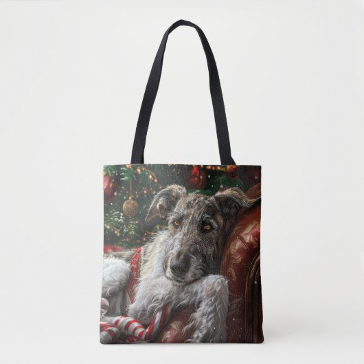Wolf Hound Hond Kerstfeest Tote Bag (Voorkant)