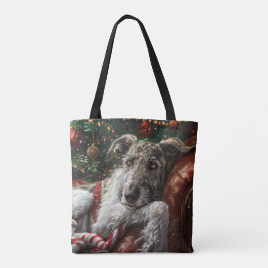 Wolf Hound Hond Kerstfeest Tote Bag (Achterkant)