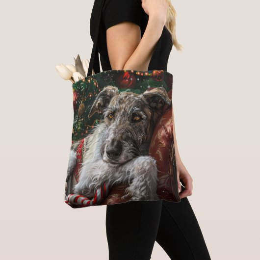 Wolf Hound Hond Kerstfeest Tote Bag (Dichtbij)