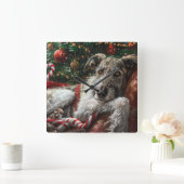 Wolf Hound Hond Kerstfeest Vierkante Klok (Huis)