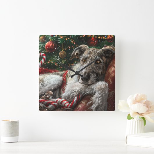 Wolf Hound Hond Kerstfeest Vierkante Klok (Huis)
