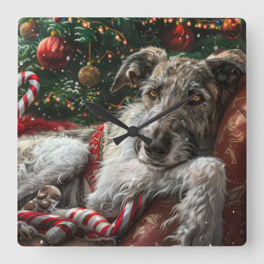 Wolf Hound Hond Kerstfeest Vierkante Klok (Voorkant)