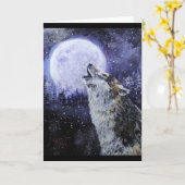 Wolf Howl en Moon Winter Kaart (Gele Bloem)