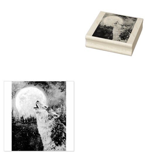 Wolf Howl en Moon Winter Rubber Stamp Rubberstempel (Gestempeld)