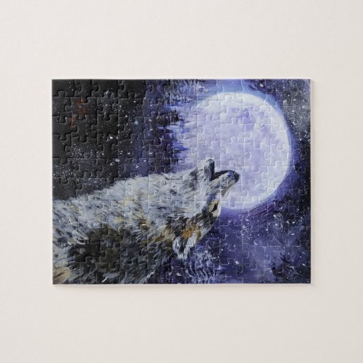 WOLF HOWL EN WINTER MOON PUZZZLE LEGPUZZEL (Horizontaal)