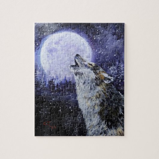 WOLF HOWL EN WINTER MOON PUZZZLE LEGPUZZEL (Verticaal)