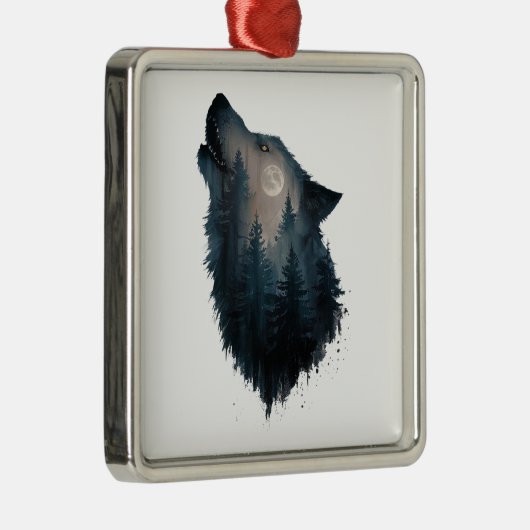 Wolf Howl Forest Moon Metalen Ornament (Rechts)