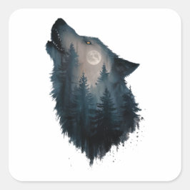 Wolf Howl Forest Moon Vierkante Sticker