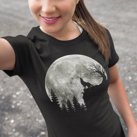 Wolf Howl op Berg Halloween Maan T-shirt