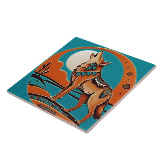 Wolf Howl Zuidwest Zuidwest Sinaasappel Turquoise Tegeltje (Zijkant)
