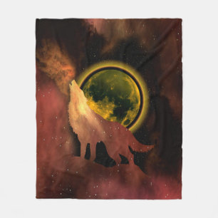 WOLF HOWLF IN RUIMTEMOON GALAXY FLEECE DEKEN