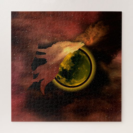 WOLF HOWLF IN RUIMTEMOON GALAXY LEGPUZZEL (Horizontaal)