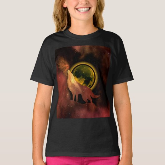 WOLF HOWLF IN SPACE MOON GALAXY T-Shirt (Voorkant)