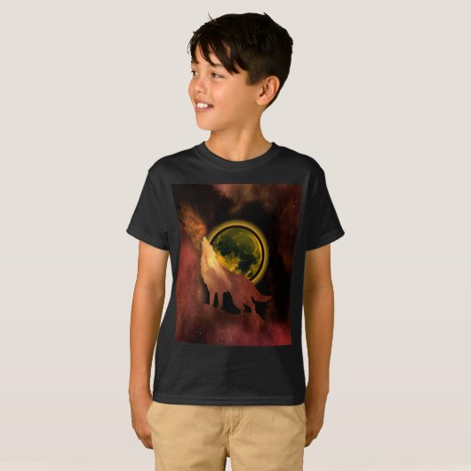 WOLF HOWLF IN SPACE MOON GALAXY T-Shirt (Voorkant volledig)