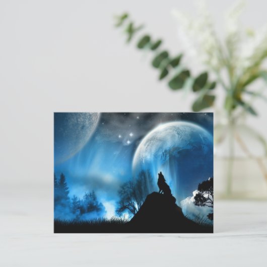 Wolf Howling aan Briefkaart van 2 Moons (Staand voorkant)