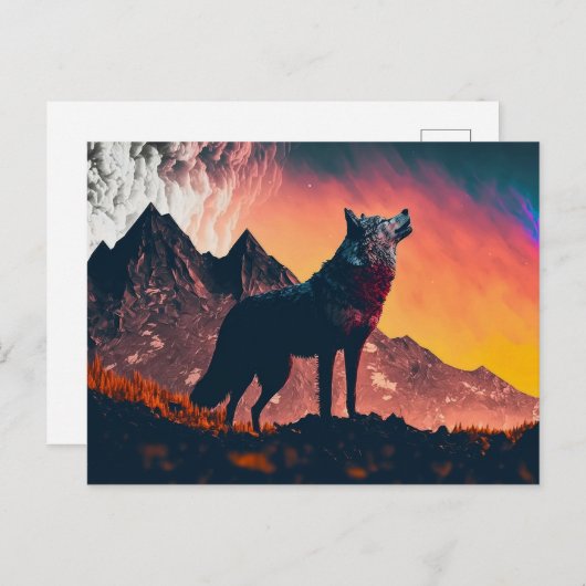 Wolf Howling Art Briefkaart (Voorkant / Achterkant)