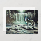 Wolf Howling at Moon by Waterfall Briefkaart (Voorkant / Achterkant)