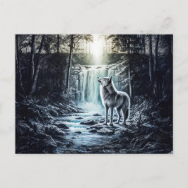 Wolf Howling at Moon by Waterfall Briefkaart
