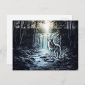 Wolf Howling at Moon by Waterfall Briefkaart (Voorkant / Achterkant)